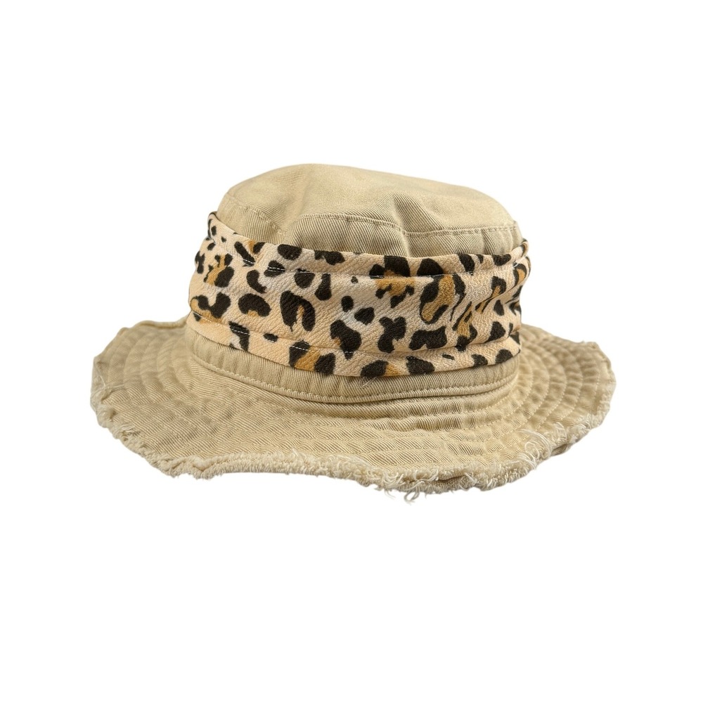 Jacquemus Kid's Frill Trim Bucket Hat Beige Animal Print Band Sz‎ 52